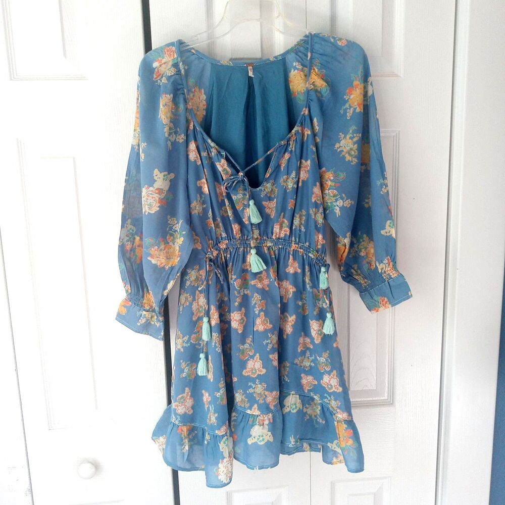 Free People Size Small Camella Floral Minidress River Combo Blue